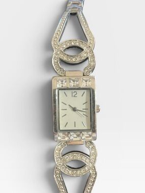 Elegant Silver Tone Rhinestone Bracelet Watch | Vintage
